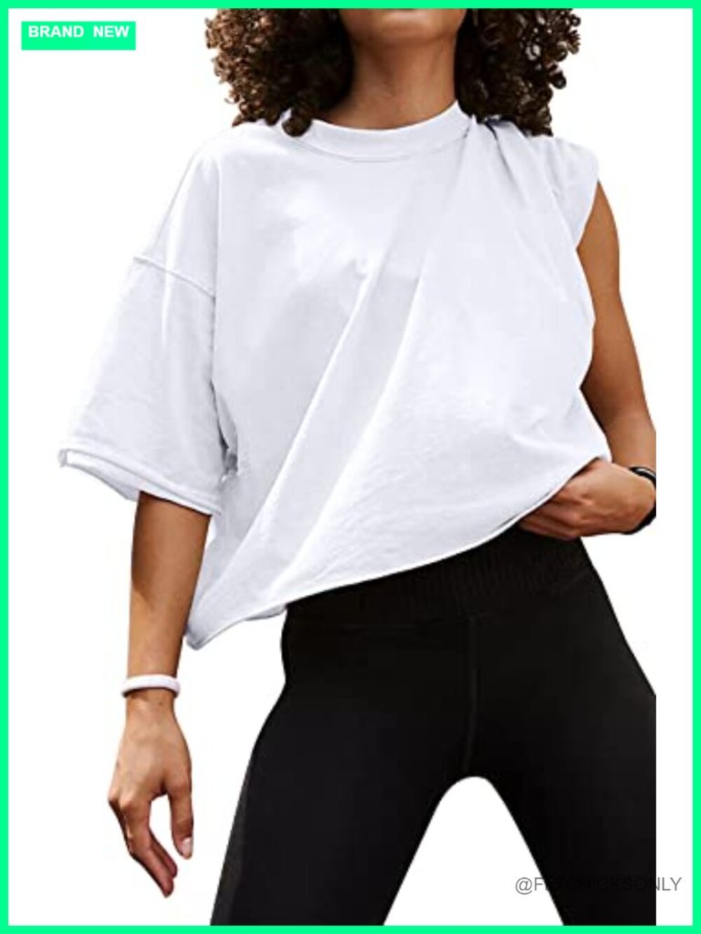 HUGOOME Oversized Crop Top Boxy Roll Hem Workout Tee